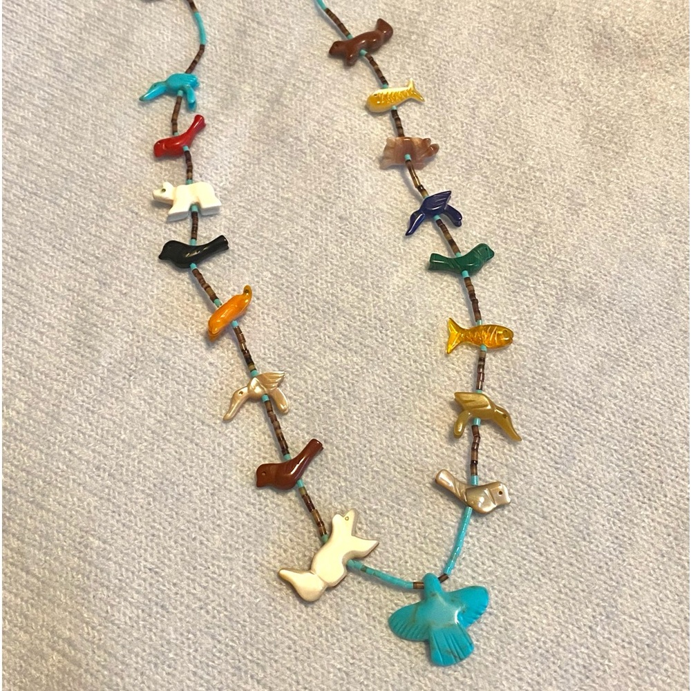 Native American Vintage Zuni Carved Animal Heishi Necklace